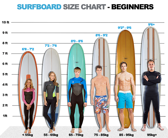 beginner surfboard size chart